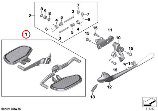 Set of machined front rider footrests OEM 77258386743 for BMW R 18, R 18 Classic, R 18 B, R 18 Transcontinental, R 18 Roctane Original BMW Motorrad