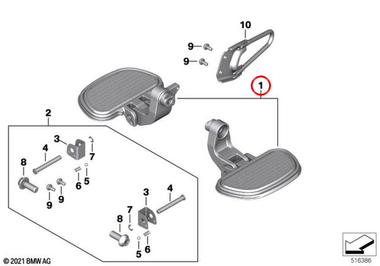 Folding rear footpegs set for passenger in Contrast color OEM 77258387584 for BMW motorcycles R 18, R 18 Classic, R 18 B, R 18 Transcontinental… and more. Original BMW Motorrad
