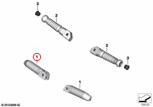 Right M rider footrest OEM 77258405002 for BMW motorcycles S 1000 R, S 1000 RR, M 1000 R, M 1000 RR. Original BMW Motorrad.