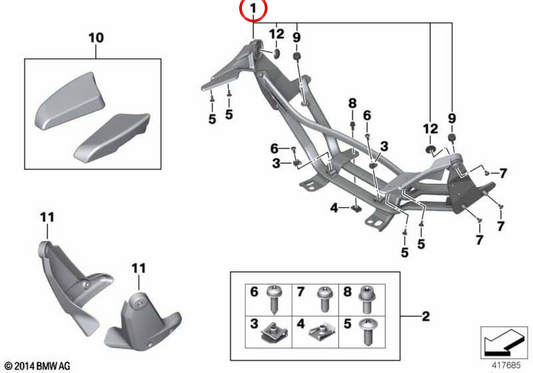 Bracciolo di comfort posteriore per passeggero OEM 77258524692 per moto BMW K 1600 GTL, K 1600 GTL Exclusive e altro. Originale BMW Motorrad