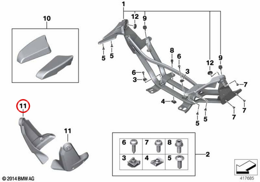 Cubierta reposabrazos acompañante derecho OEM 77258528872 para BMW Motorrad K 1600 GTL, K 1600 GTL Exclusive. Original BMW Motorrad.
