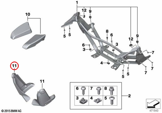 Beifahrer-Armlehnenabdeckung links metallisches Gletscher-Silber OEM 77258528937 für BMW K 1600 GT, K 1600 GTL. Original BMW Motorrad