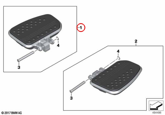 Estribera acompañante derecha OEM 77258562684 para motos BMW K1600GT, K1600GTL, K1600B. Original BMW Motorrad.