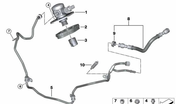 Tubo de alimentación de combustible OEM 13538090773 para BMW G30, G31, G11, G12. Compatible con modelos ALPINA B5 y B7, M550i xDrive, 750i xDrive. Original BMW.