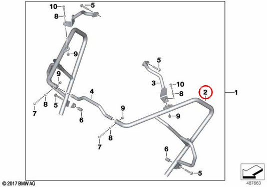 Left side protective bar OEM 77308566841 for BMW C 400 X K09 (0C09, 0C31, 0S11, BTP7)… and more. Genuine BMW Motorrad.
