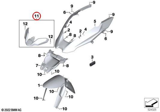 Jeu de rallonge de garde-boue avant OEM 77312465265 pour motos BMW R 1200 GS et R 1250 GS (K50). Original BMW Motorrad.