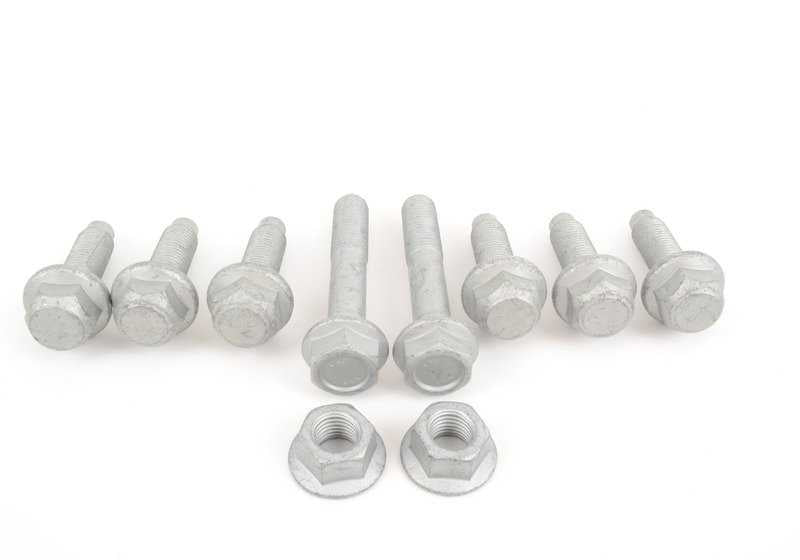 Repair Kit Rear longitudinal arm OEM 3352241455 for BMW E46, X3 E83. Includes screws, nuts and silentblocks. Original BMW.