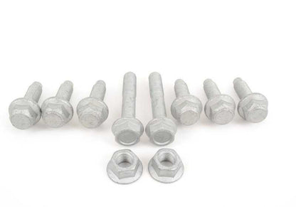 Repair Kit Rear longitudinal arm OEM 3352241455 for BMW E46, X3 E83. Includes screws, nuts and silentblocks. Original BMW.