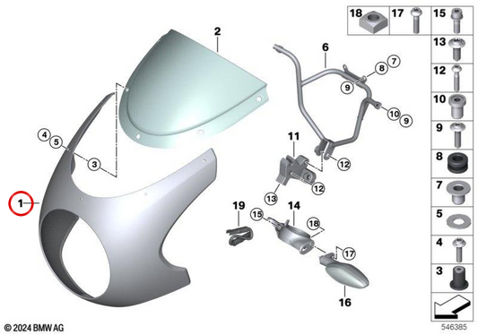 Cockpit trim Blackstorm metallic OEM 77317914848 for BMW motorcycles R 12 nineT, R 12 nineT A2, R 18 and R 18 Classic. Original BMW Motorrad.