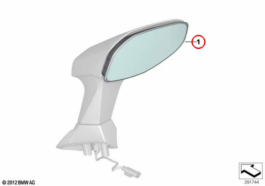 Right aspherical mirror glass OEM 77318527286 for BMW Motorrad C evolution, C 650 GT. Original BMW Motorrad.