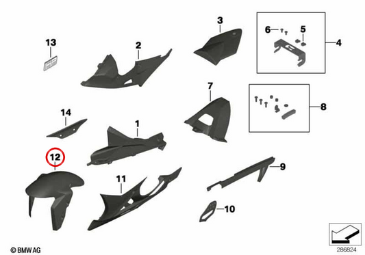 Para-lama dianteiro de carbono OEM 77318549539 para motocicletas BMW R nineT, HP4, S 1000 RR, S 1000 R, S 1000 XR. Originais BMW Motorrad.