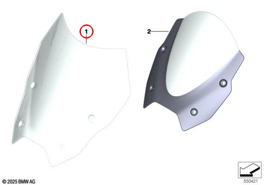 Parabrezza Tour alto OEM 77335A73D43 per moto BMW R 1300 RS (KA5) dal 2025. Originale BMW Motorrad.