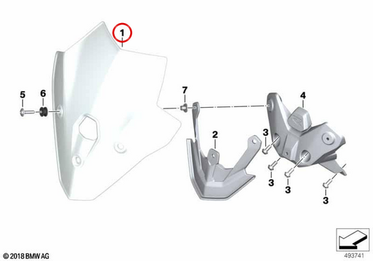 Pare-brise haut clair OEM 77338409969 pour motos BMW F 900 R, F 900 R A2, F 900 R 25. Original BMW Motorrad.