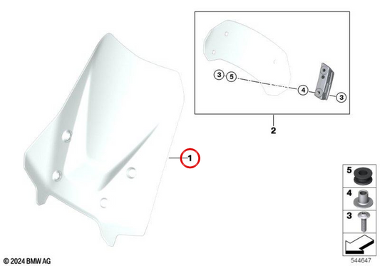 High dark-tinted tall windshield OEM 77338829218 for BMW R 1300 GS Adventure (KA2) motorcycles from 2024. Original BMW Motorrad