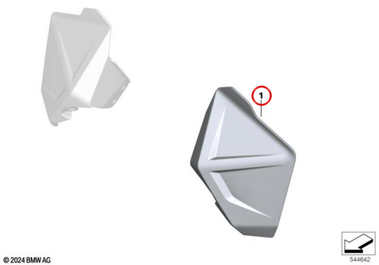 Rivestimento del posto di guida sinistro anteriore fumé OEM 77338829291 per moto BMW R 1300 GS Adventure (KA2). Originale BMW Motorrad.