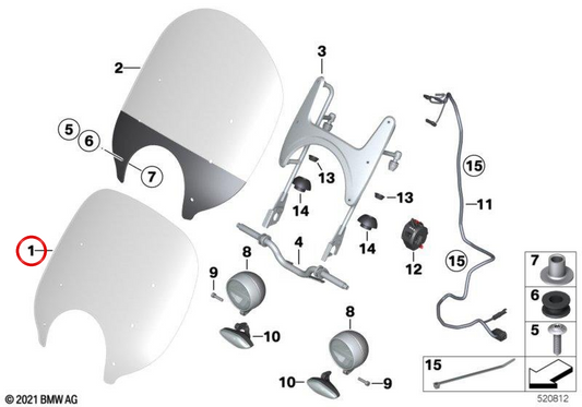 Low clear windshield OEM 77339443606 for BMW R 18 and R 18 Classic motorcycles. Original BMW Motorrad