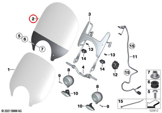 Lower masked windshield OEM 77339443607 for BMW R 18, R 18 Classic, R 18 Roctane motorcycles. Original BMW Motorrad.