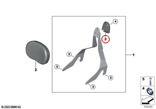 Schienale passeggero OEM 77345A80145 per BMW Motorrad R 18, R 18 Classic, R 18 B, R 18 Transcontinental. BMW Motorrad originale.