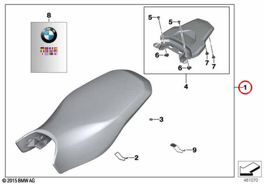 Conjunto de assento Rallye alto 880 mm com placa porta-bagagens preto/cinzento OEM 77348523744 para motos BMW R 1200 GS, R 1200 GS Adventure... e mais. Original BMW Motorrad