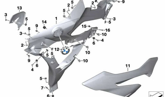 Panel lateral delantero izquierdo OEM 46637717169 para BMW Motorrad S 1000 XR (SK49, 2015–2019). Recambio original BMW Motorrad.
