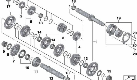Conjunto de roda dentada 3ª/4ª marcha OEM 23009443038 para BMW Motorrad S 1000 R, S 1000 XR... e muito mais. Originais BMW Motorrad.