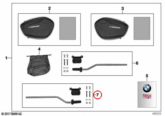Soporte distanciador derecho OEM 77402446913 para motos BMW S 1000 RR, S 1000 R. Original BMW Motorrad.