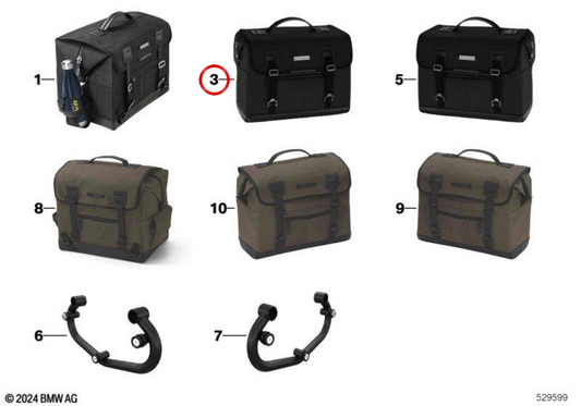 Borsa laterale sinistra impermeabile OEM 77402471303 per moto BMW R18, R18 Classic. BMW Motorrad originale.