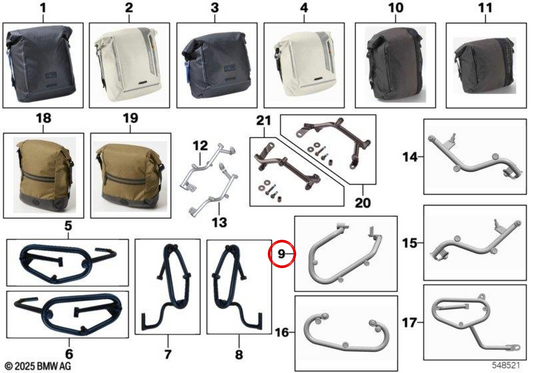Rechter Seitenhalter für seitliche Tasche schwarz OEM 77405A0ED00 für BMW Motorrad CE 04 (K07) ab 2021. Original BMW Motorrad.