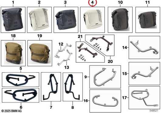 Tasca laterale Urban Collection OEM 77405A3C587 per moto BMW R 1200 R, R 1250 R, R 1200 RS, R 1250 RS, R nineT, G 310 GS, G 310 R... e altro ancora. BMW Motorrad originale.