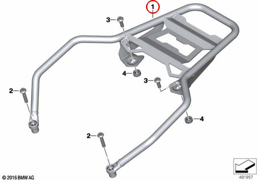 Ponte portapacchi posteriore nero OEM 77412455701 per BMW R 1200 GS, R 1250 GS, R 1200 GS Adventure, R 1250 GS Adventure. Originale BMW Motorrad