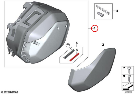 Valise latérale rigide électrifiée droite OEM 77415A70776 pour motos BMW R 1300 R, R 1300 RS. Original BMW Motorrad