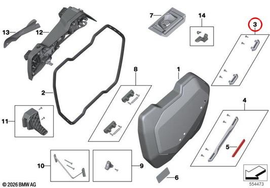 Jeu d'oeillets d'arrimage de valise OEM 77415A985C9 pour BMW Motorrad R 1300 GS. BMW Motorrad d'origine.