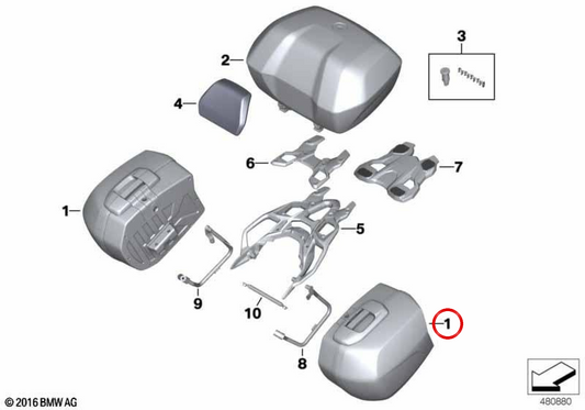 Valise latérale Touring droite 31 l Light White Uni OEM 77419457326 pour motos BMW S 1000 XR K49. Original BMW Motorrad.