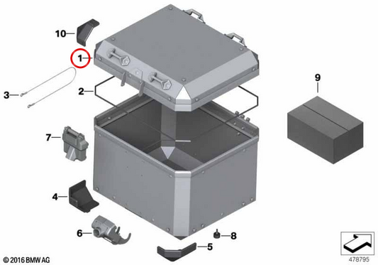 Couvercle de topcase en aluminium OEM 77431539596 pour BMW R1200GS, R1250GS, F850GS, F900GS... et plus encore. BMW Motorrad d'origine.