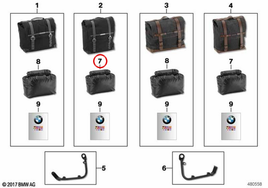 Sac étanche intérieur latéral droit OEM 77432451050 pour motos BMW R nineT, R nineT Pure, R nineT Scrambler, R nineT Racer, R nineT Urban G/S... et plus. Original BMW Motorrad