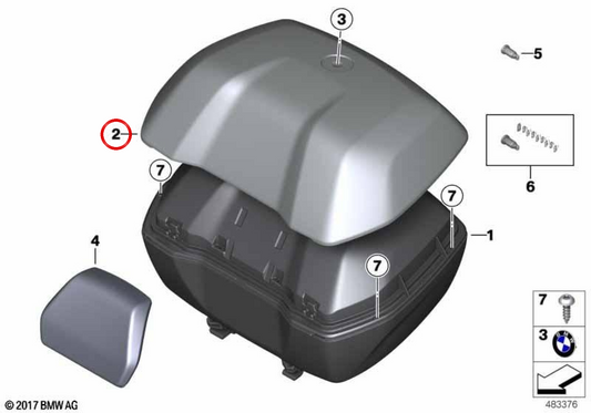 Carcasa exterior de tapa superior para topcase 40 l gravity blue OEM 77435B43D49 para motos BMW R 1200 GS, R 1250 GS, S 1000 XR... y más. Original BMW Motorrad.