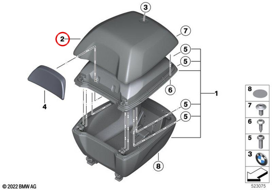 Carcasa exterior imprimada para tapa de topcase 30 l OEM 77438548308 para motos BMW R 1250 R, R 1250 RS, S 1000 XR, F 900 R, F 900 XR, C 400 GT, C 400 X, G 310 GS, G 310 R... y más. Original BMW Motorrad.