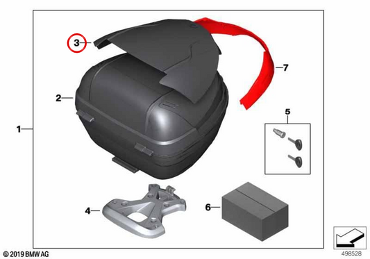 Carcasa esterna del coperchio topcase nera OEM 77438559501 per moto BMW CE 02, C 400 GT, C 400 X, G 310 GS, G 310 R... e altro. Originale BMW Motorrad
