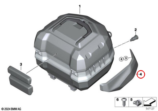 Panneau latéral droit pour topcase Blackstorm metallic OEM 77438829780 pour motos BMW C 400 GT, C 400 X… et plus. Original BMW Motorrad