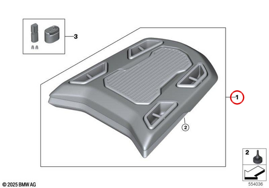 Placa portaequipajes trasera para asiento del pasajero OEM 77447106135 para motos BMW R 1300 GS Adventure desde 2024, negro granulado/gris granito. Original BMW Motorrad