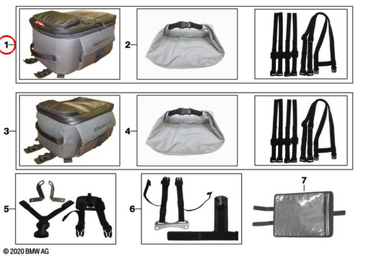 Borsa serbatoio grande 11-15 l grigio/nero/rosso OEM 77452471174 per moto BMW S 1000 XR, F 900 R, F 900 XR. Originale BMW Motorrad