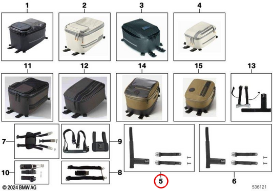 Kit de ligação para bolsa sobredepósito Black/Urban Collection grande e pequena OEM 77455A31312 para motos BMW F 750 GS, F 800 GS, F 850 GS, F 900 GS. Original BMW Motorrad.