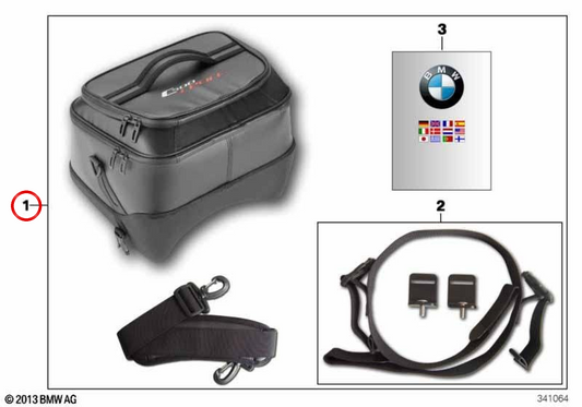 Sacoche pour tunnel central noire 12 l OEM 77458551271 pour motos BMW C 600 Sport et C 650 Sport. Original BMW Motorrad.