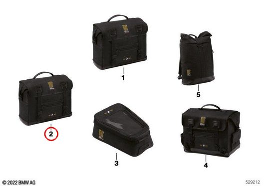 Bolsa lateral esquerda edição 100 anos OEM 77495A5CCA7 para motocicletas BMW R 18, R 18 Classic. Originais BMW Motorrad.
