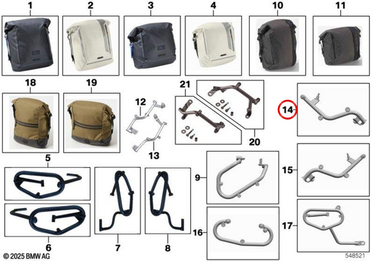 Suporte da bolsa lateral direita OEM 77495A5CDD4 para motos BMW R 12 nineT, R 12 nineT A2. Original BMW Motorrad.