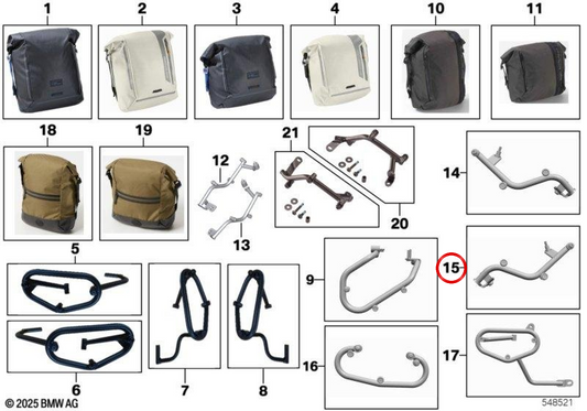 Linke Seitentaschenhalterung OEM 77495A5CDD5 für BMW R 12 nineT, R 12 nineT A2. Original BMW Motorrad.