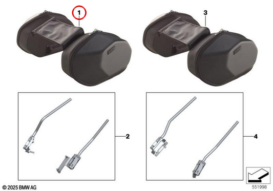 Alforge latérale textile gauche ou droite noire OEM 77495A974A1 pour motos BMW M 1000 XR (KM9) Original BMW Motorrad