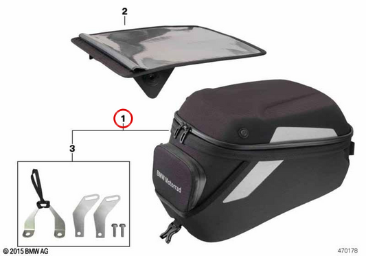 Sacoche de réservoir noire 10-15 l OEM 77498551736 pour motos BMW S 1000 XR K49. Original BMW Motorrad.