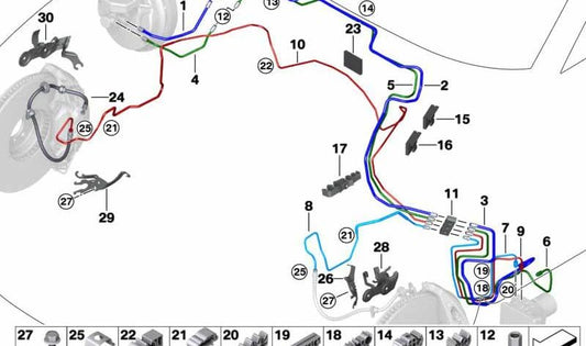 Conector de tubería de freno M12/M12 OEM 34316869461 para BMW G32 {620d, 620d xDrive, 630d, 630d xDrive, 630i, 640i xDrive}. Original BMW.