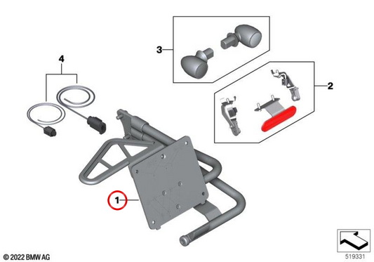 Supporto laterale per targa nera OEM 77512469307 per moto BMW R 18, R 18 Classic. BMW Motorrad originale.